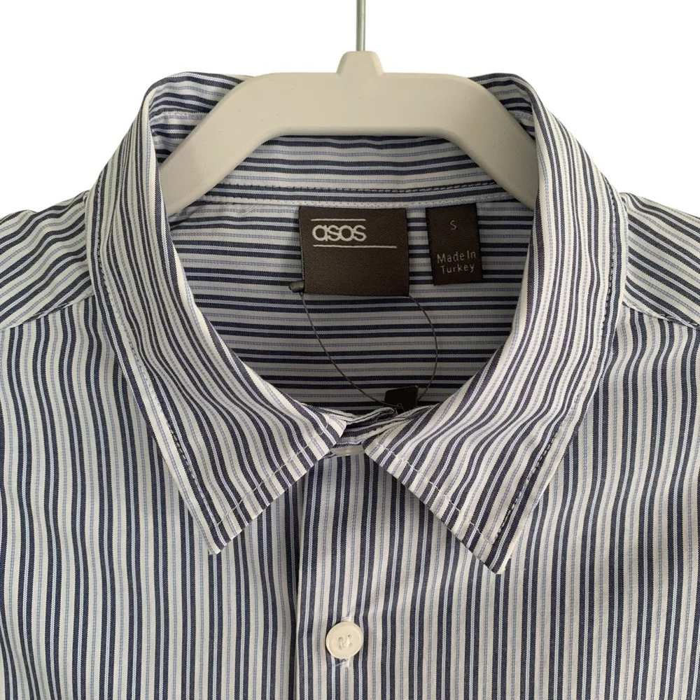 ASOS Blue Ticking Stripe Boyfriend Shirt Dress - Picture 8 of 9